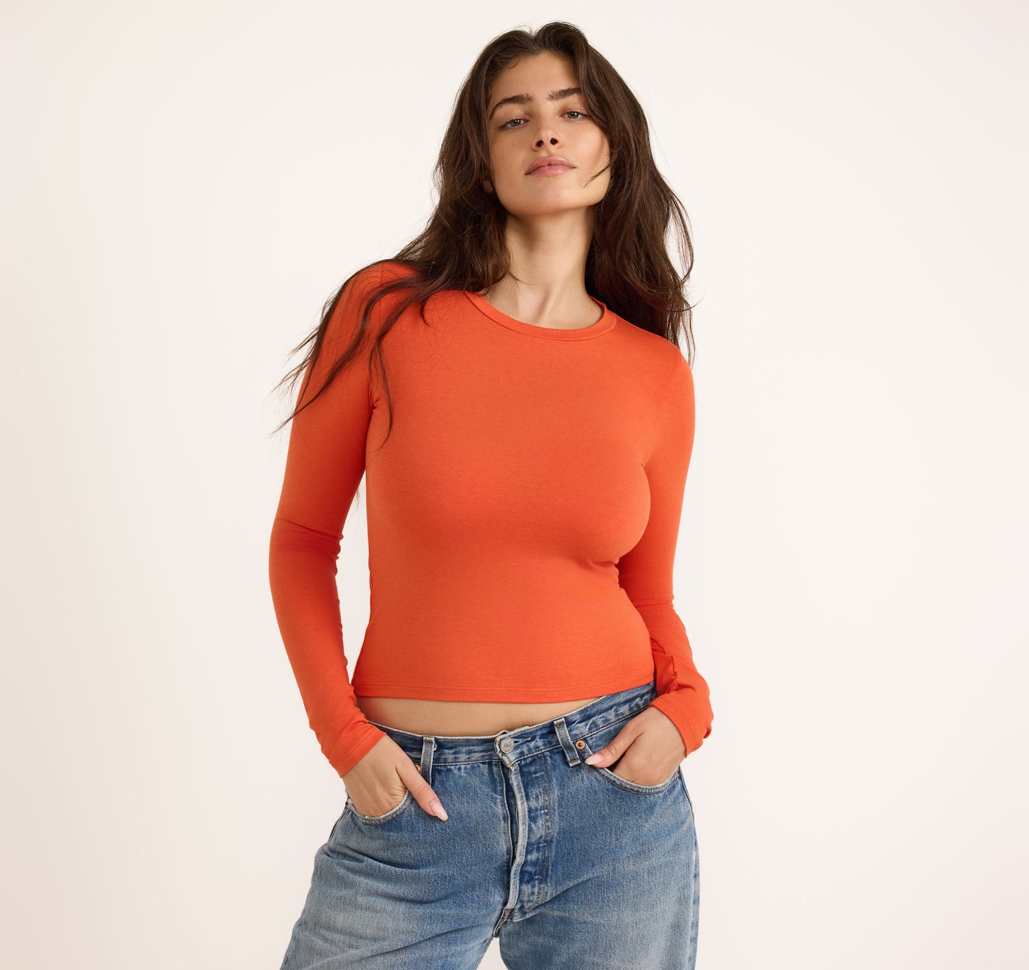 Regular Long Sleeve Tee Tangerine - HANNI secondhand